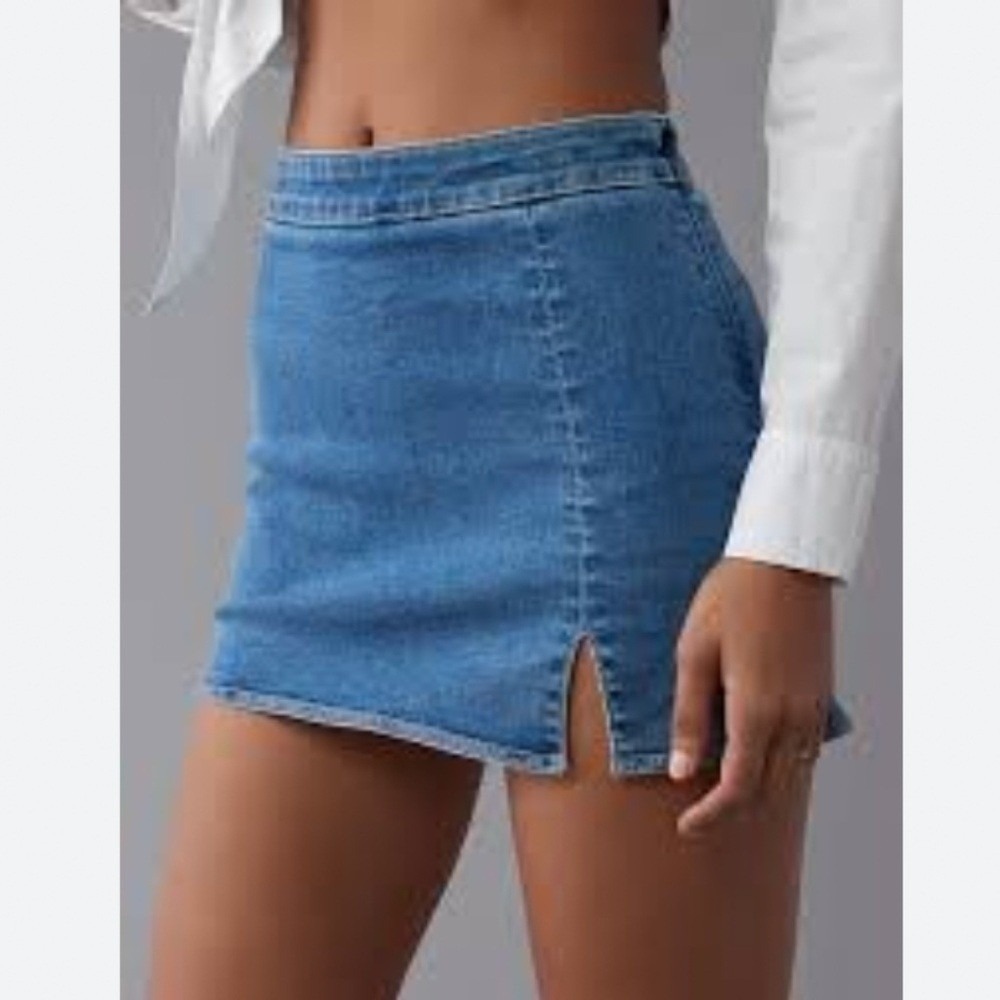 American Eagle Denim Mini Skirt Side Slit High Waist Size 2 Streetwear Festival